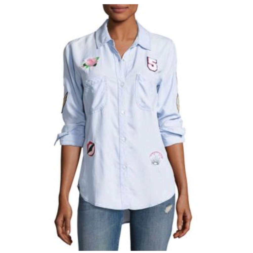 Rails Button Up XS Carter Top Shirt L/S Blue Embroidered‎ Patches Chambray